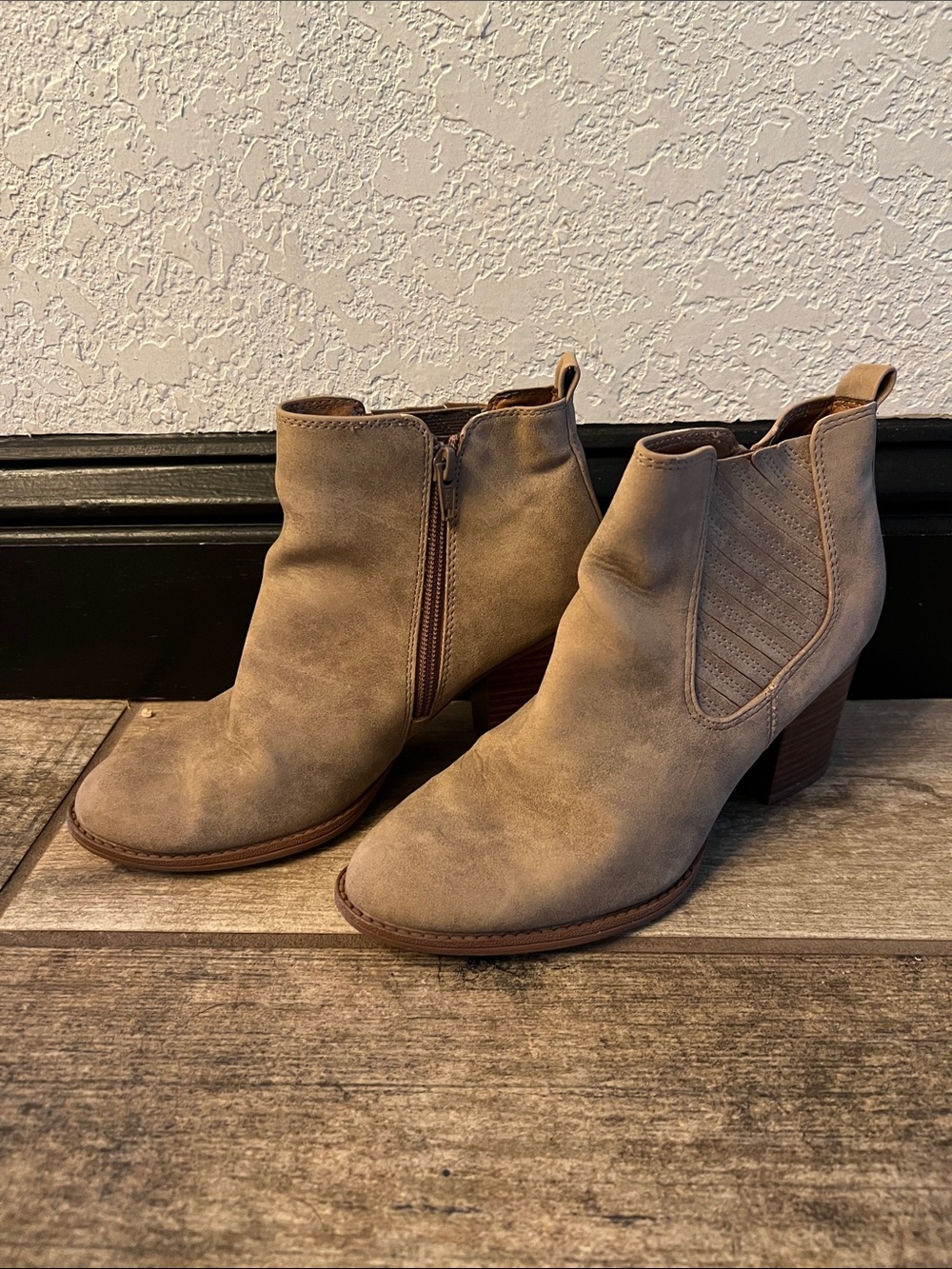 Women's Taupe Suede Ankle Booties - Classic Side-Zip Chelsea Style